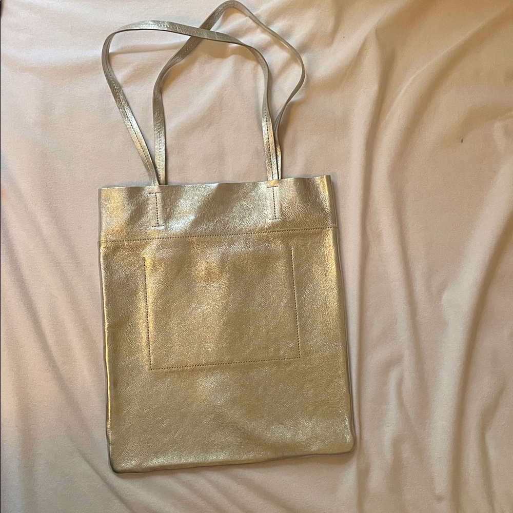 Madewell silver leather tote NWT